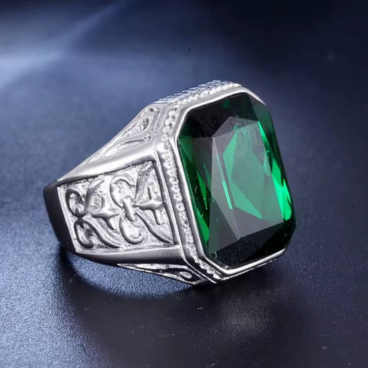 Santa Ring - Silver w/ Green Gem