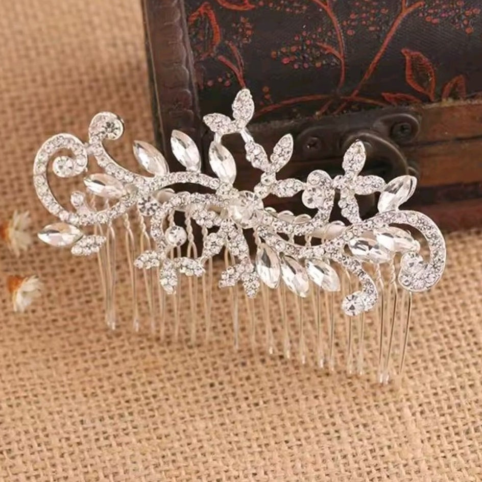 Mrs. Claus Silver Crystal Filigree Hair Comb