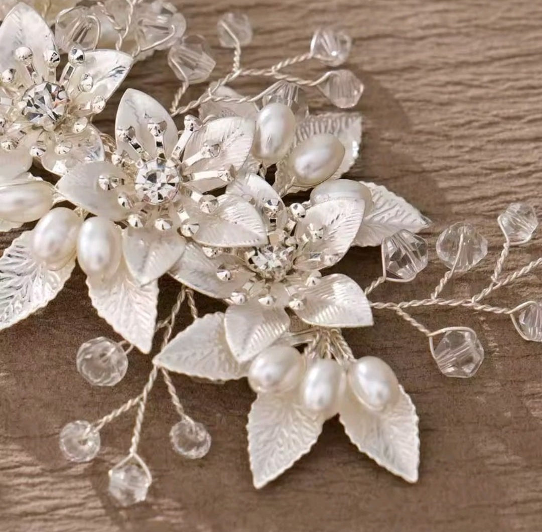 Mrs. Claus Silver Flower Hair Clip