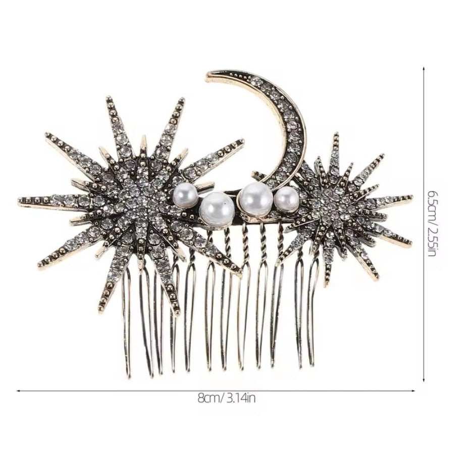 Mrs. Claus Antique Gold Stars & Moon Hair Piece