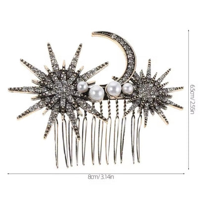 Mrs. Claus Antique Gold Stars & Moon Hair Piece