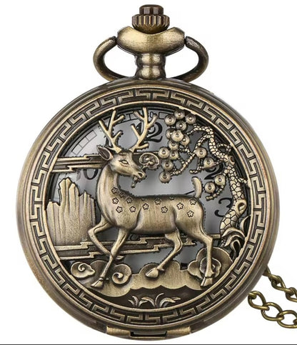 Antique Gold Reindeer Pocket Watch