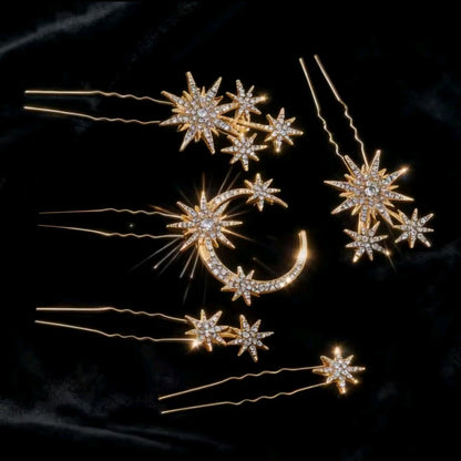 Mrs. Claus Gold Moon & Stars Hairpins