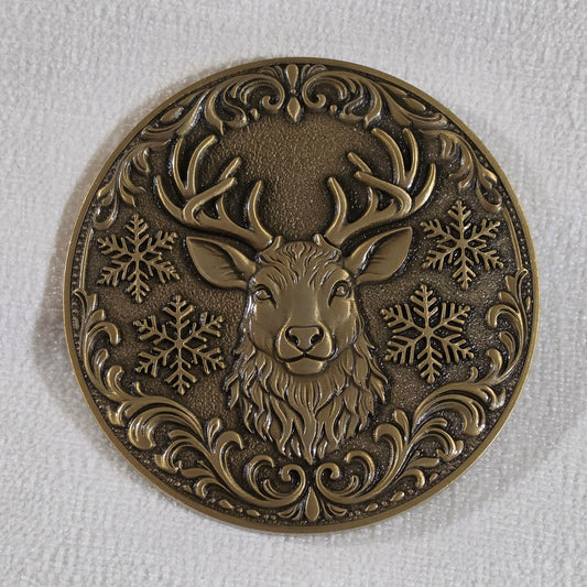 PRE-ORDER Reindeer Belt Buckle for 4" Belt - Antique Gold