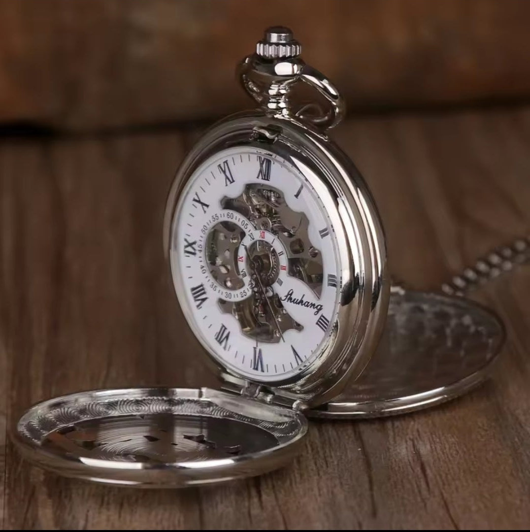 Silver Reindeer Pocket Watch