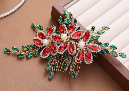 Mrs. Claus Red & Green Crystal Hair Piece