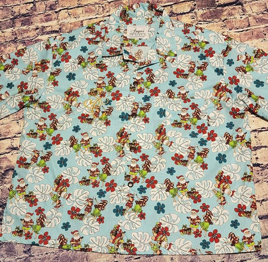Pre-Order Light Blue Hula Santa Hawaiian Shirt