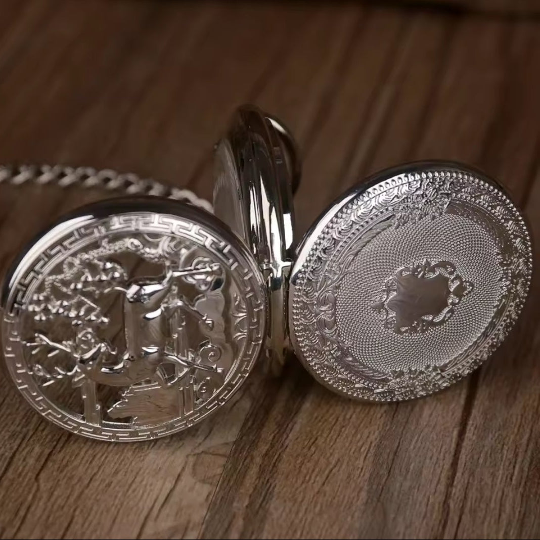 Silver Reindeer Pocket Watch