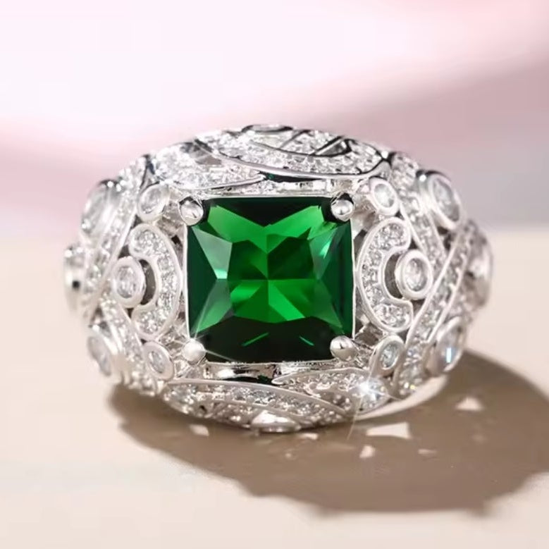 Mrs. Claus Ring - Silver w/ Green Zirconia Crystal Ring