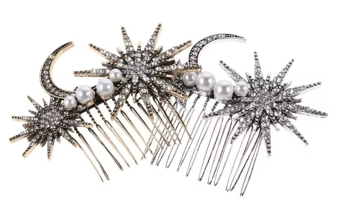Mrs. Claus Silver Stars & Moon Hair Piece