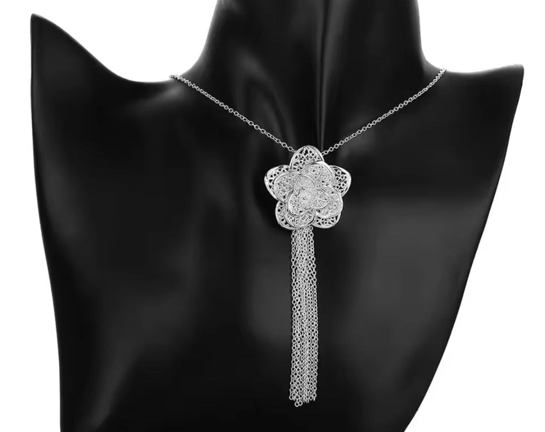 Mrs. Claus Cuff Bracelet, Ring, Necklace & Earring set - Silver Poinsettia