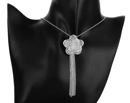 Mrs. Claus Cuff Bracelet, Ring, Necklace & Earring set - Silver Poinsettia