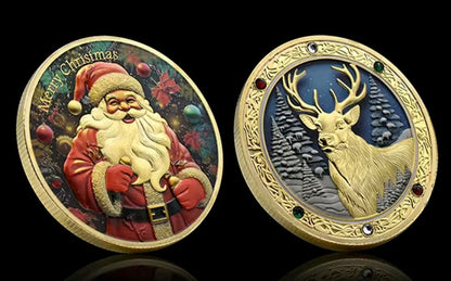 Santa’s Special Collectors Coins - Gold Reindeer w/ Gems & Santa