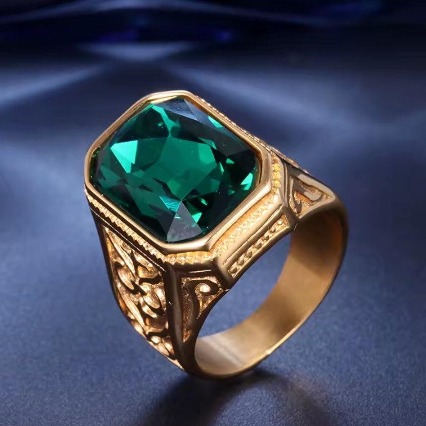 Santa Ring - Gold w/ Green Gem