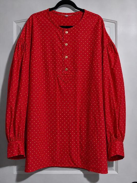 Pre Order Puffy Sleeve Shirt - Red w/ Tiny Gold Stars