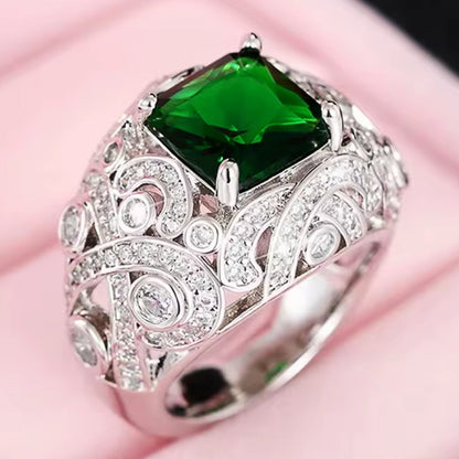 Mrs. Claus Ring - Silver w/ Green Zirconia Crystal Ring