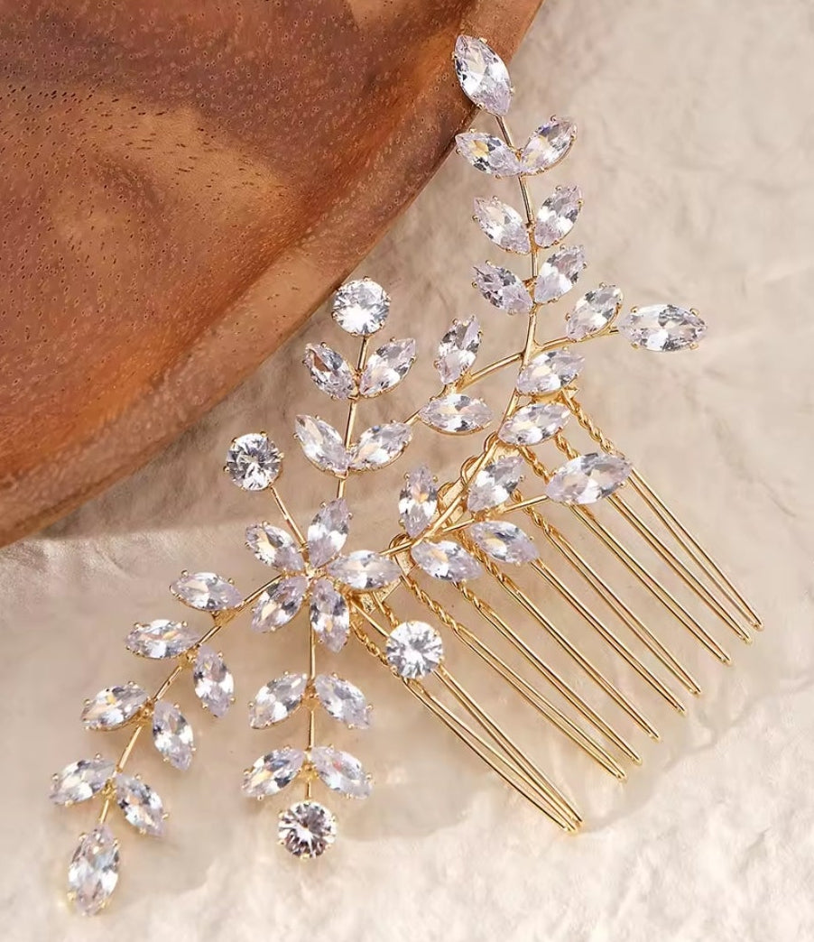 Mrs. Claus Gold Crystal Leaf Hair Piece
