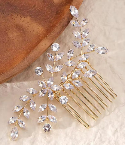 Mrs. Claus Gold Crystal Leaf Hair Piece