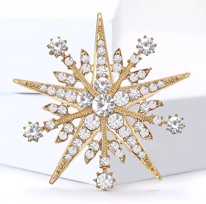 Gold Pointed Snowflake Brooch
