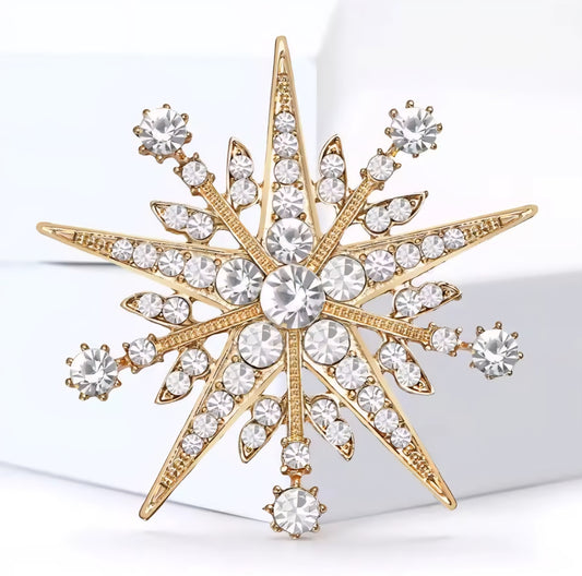 Gold Pointed Snowflake Brooch