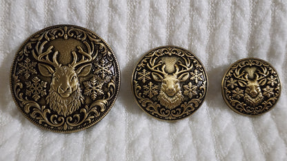 Reindeer Head Buttons - Antique Gold