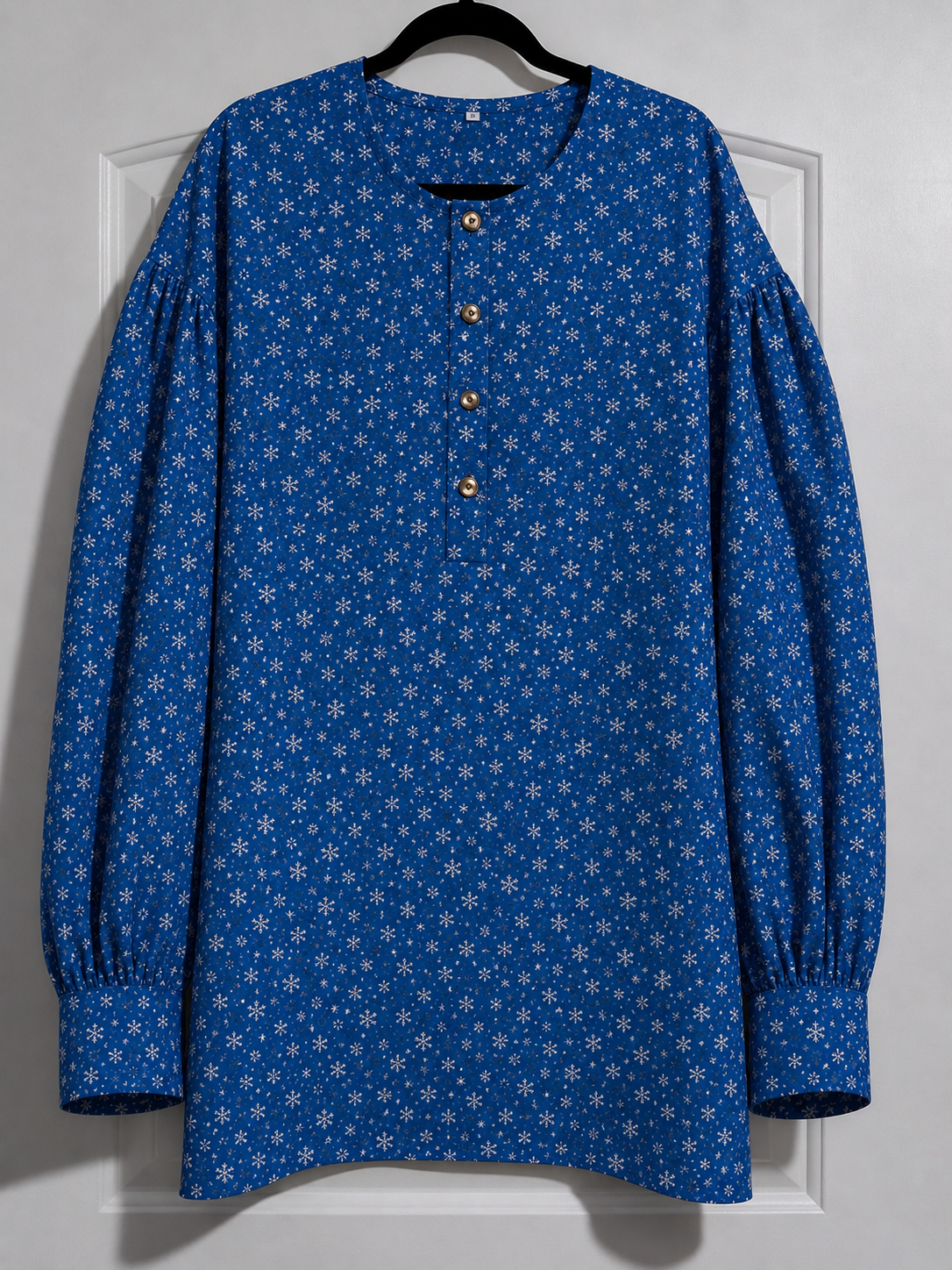 Pre Order Puffy Sleeve Shirt - Light Blue w/ White Snowflakes