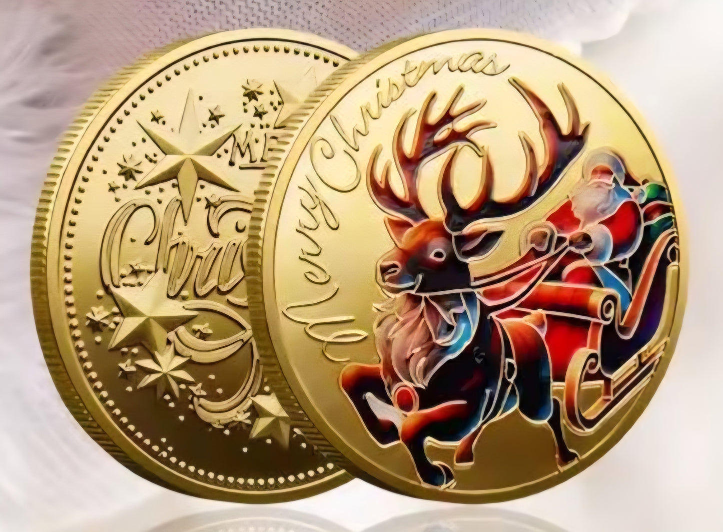Santa’s Special Collectors Coins - Single Reindeer pulling Sleigh