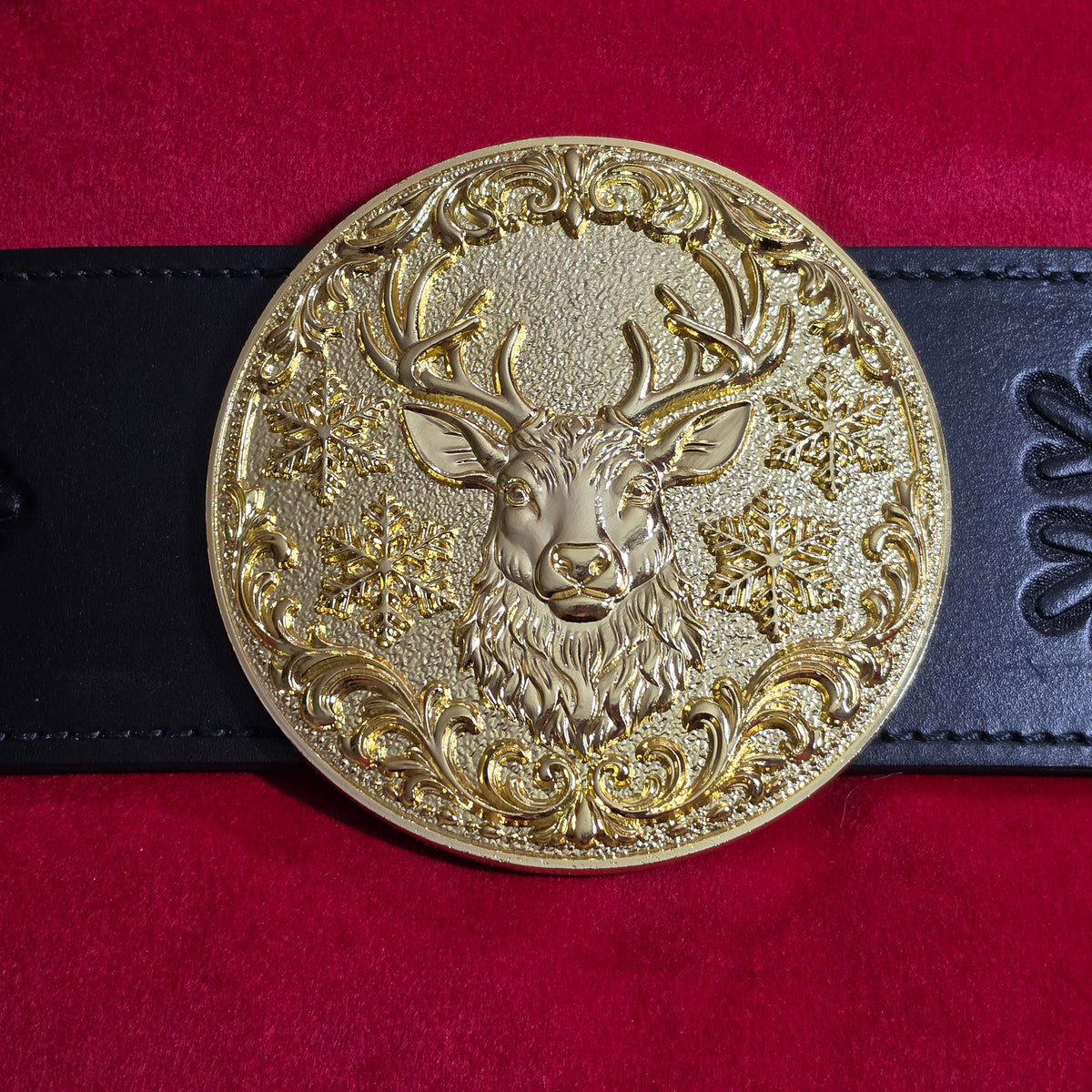 Large 5.5" Reindeer Belt Buckle for up to 4" Belt - Bright Gold