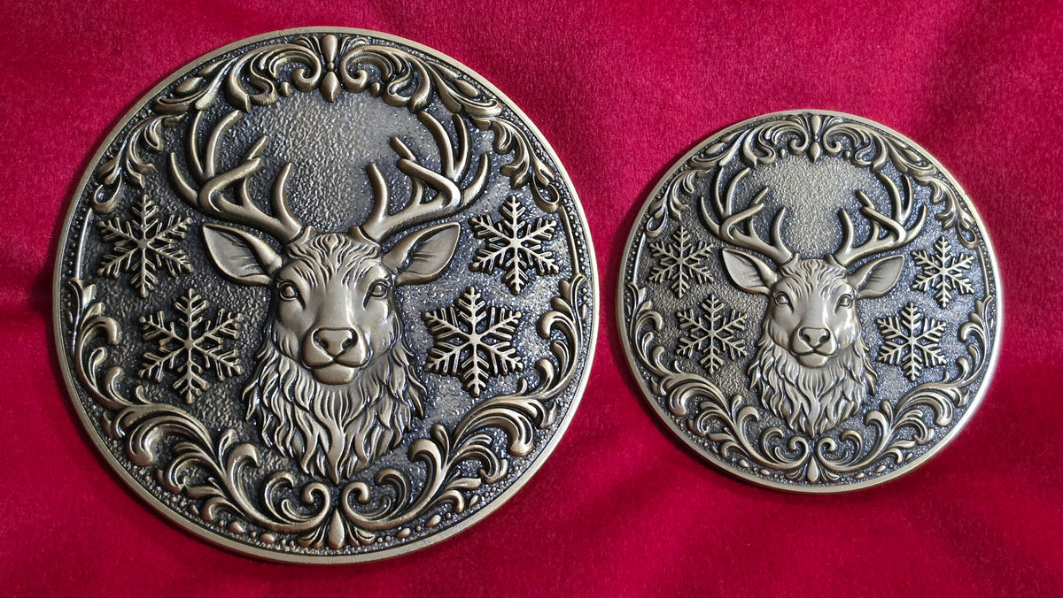 Large 5.5" Reindeer Belt Buckle for up to 4" Belt - Antique Gold