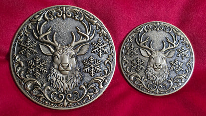 Large 5.5" Reindeer Belt Buckle for up to 4" Belt - Antique Gold