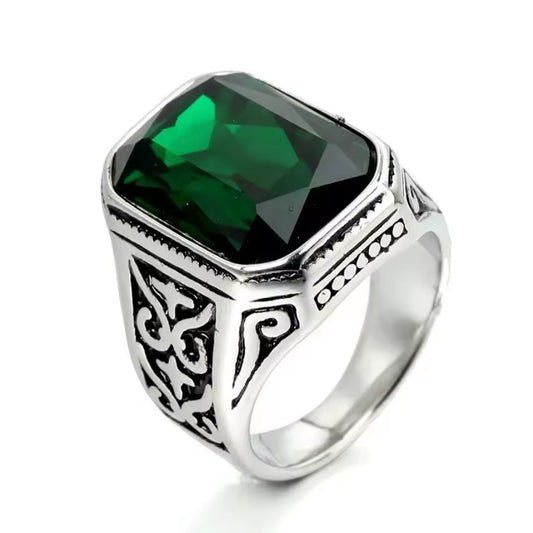 Santa Ring - Antique Silver w/ Green Gem