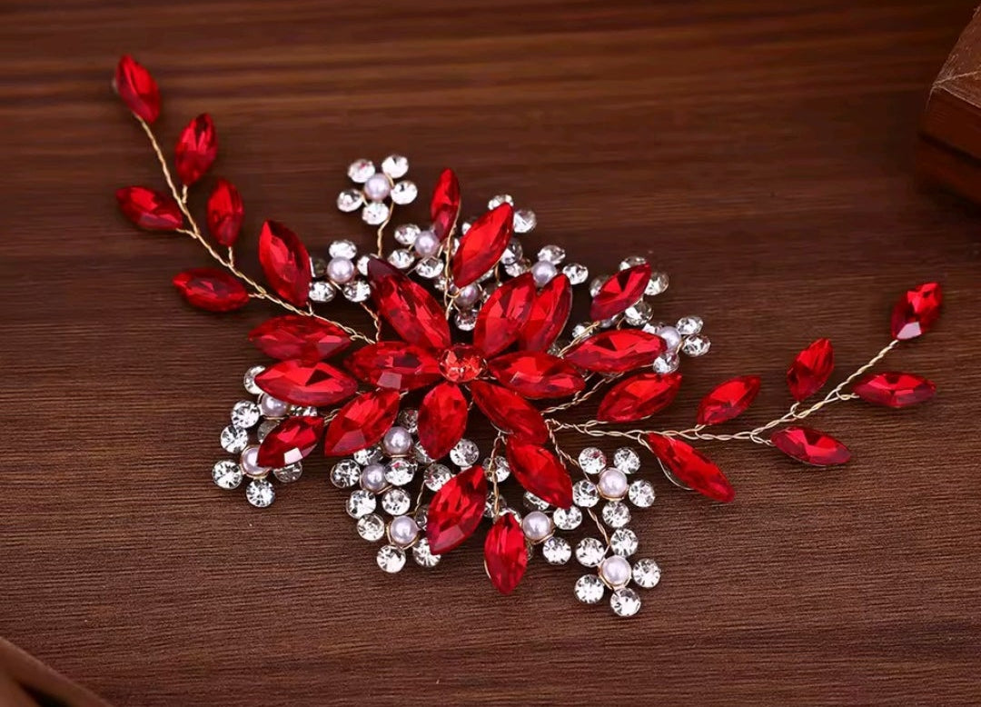 Mrs. Claus Red Crystal Gold Hair Comb