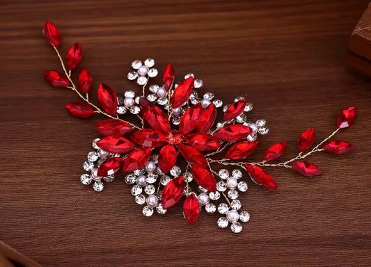 Mrs. Claus Red Crystal Gold Hair Comb