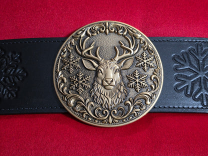 Large 5.5" Reindeer Belt Buckle for up to 4" Belt - Antique Gold