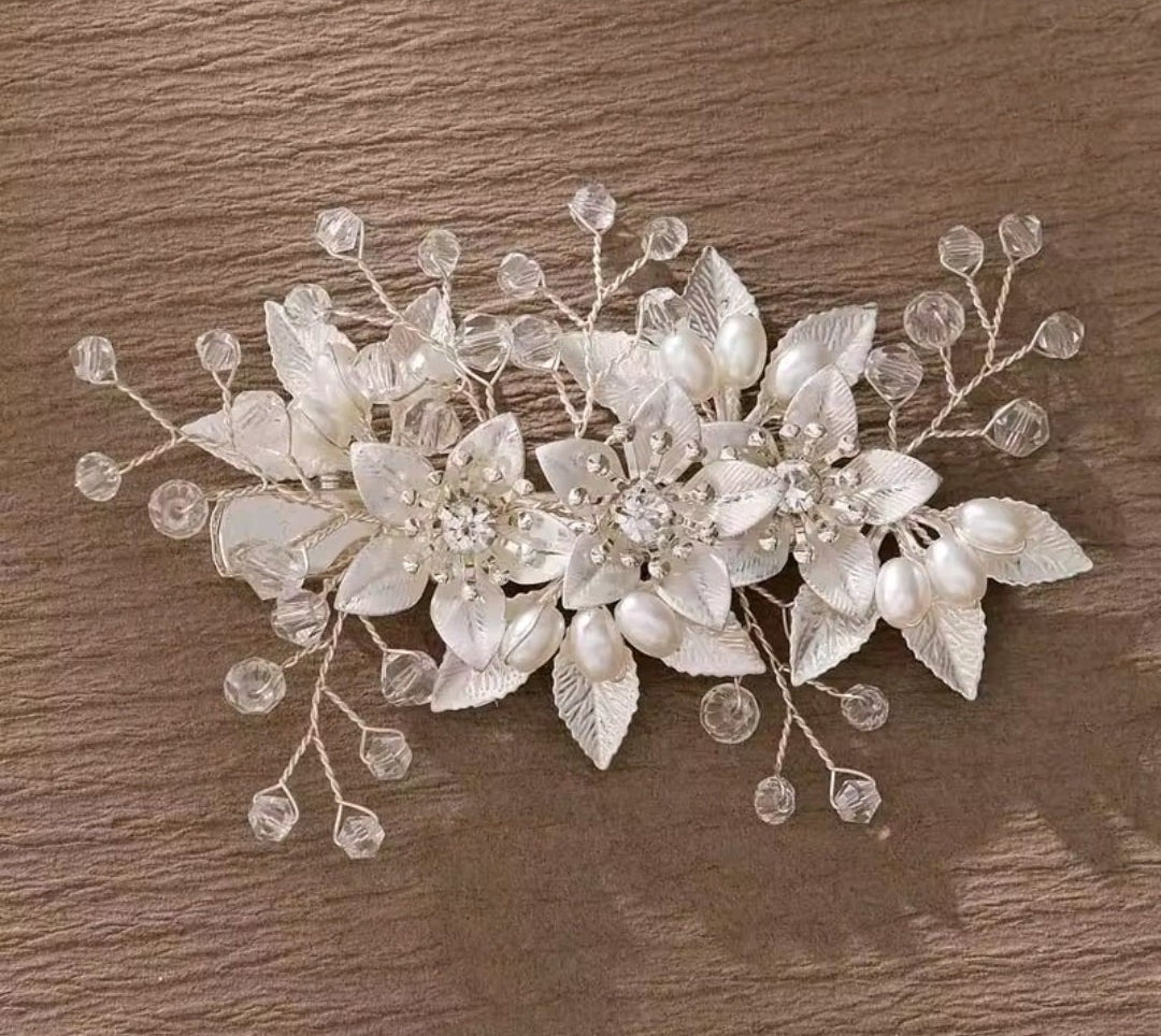 Mrs. Claus Silver Flower Hair Clip