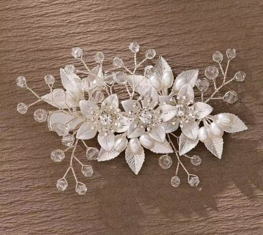 Mrs. Claus Silver Flower Hair Clip