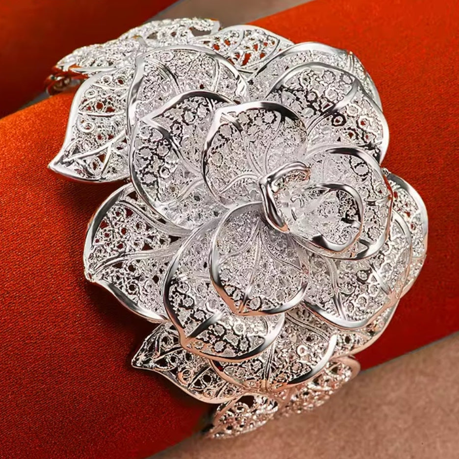 Mrs. Claus Cuff Bracelet - Silver Poinsettia
