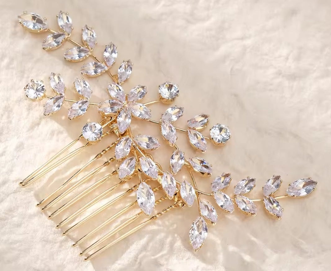 Mrs. Claus Gold Crystal Leaf Hair Piece