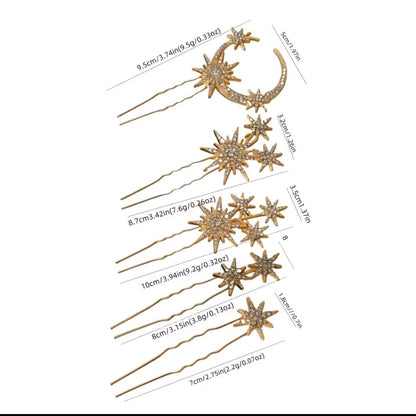 Mrs. Claus Gold Moon & Stars Hairpins
